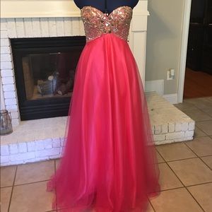 Hot pink strapless gown